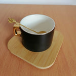 Ceramic Mug with Bamboo Square Saucer and Spoon | Coffee Mug