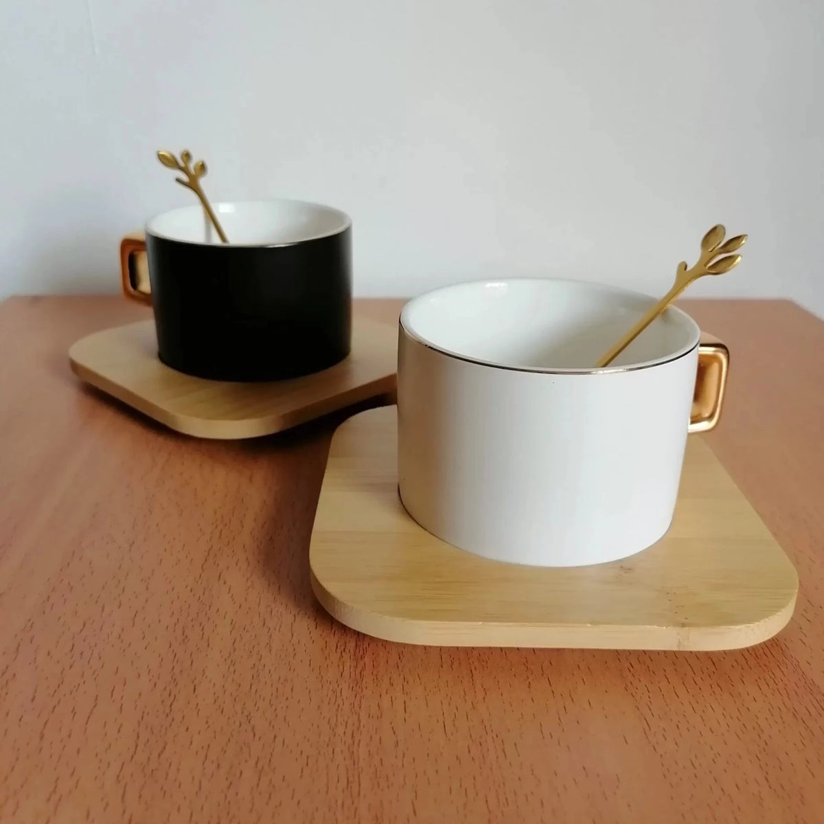 Ceramic Mug with Bamboo Square Saucer and Spoon | Coffee Mug