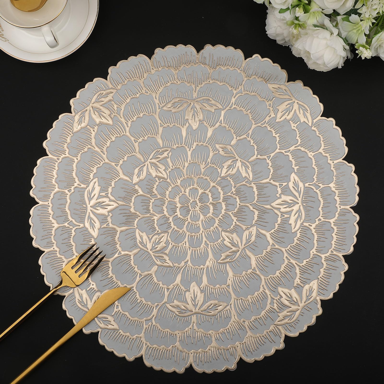 Fancy Table Mat Background Elegant Round Dining Table Mats | Washable Placemats