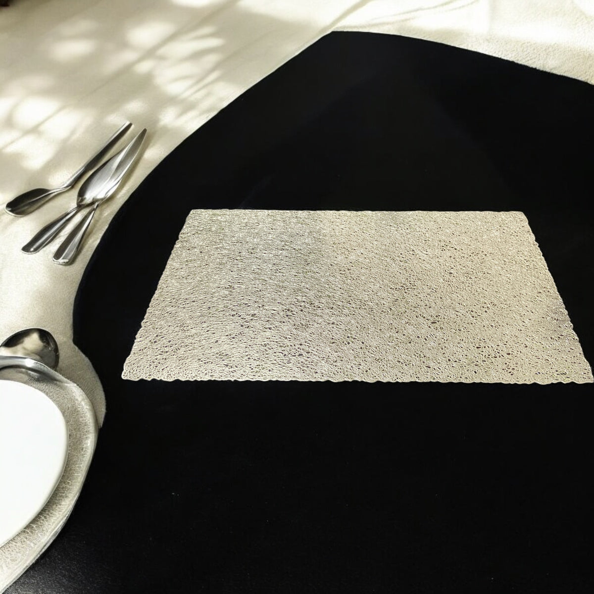 Rectangle Gold Mesh Dining Table Mats | Washable Placemats