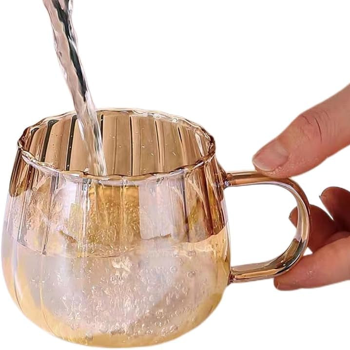 Japanese Pumpkin Glass Mug 350ml Pakistan – High Borosilicate Coffee Cup for Hot & Cold Drinks with Ribbed Pumpkin Design