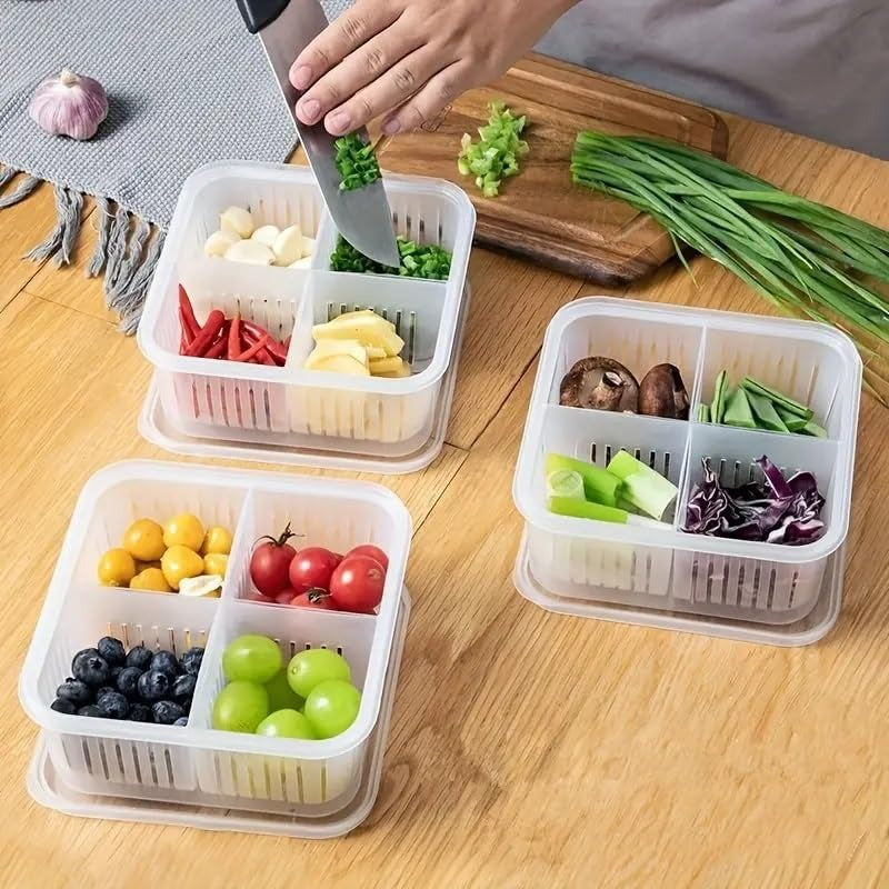 Kitchen Fridge Storage Box – 4-Grid Organizer