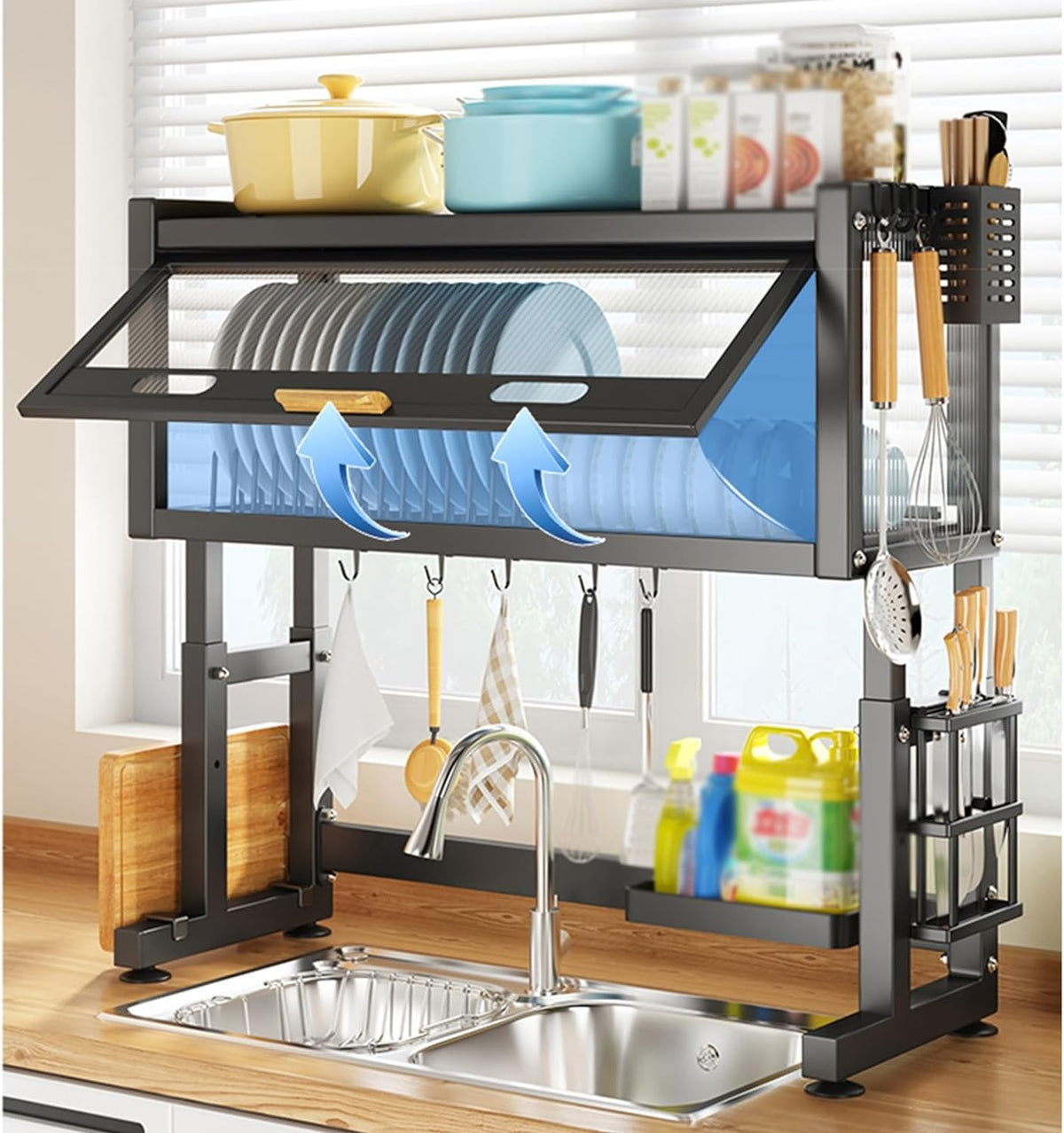 Stainless Steel Over The Sink Dish Drying Rack With Utensil Holder - Home Hatch
