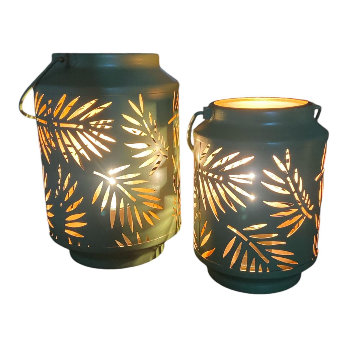 Leaf Silhouette Round Led Lanterns- Green | Home Decor