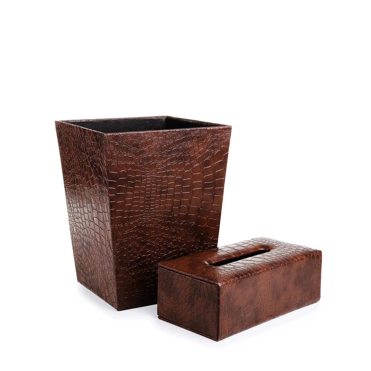 Leatherette Crocodile Pattern Dust Bin & Tissue Box