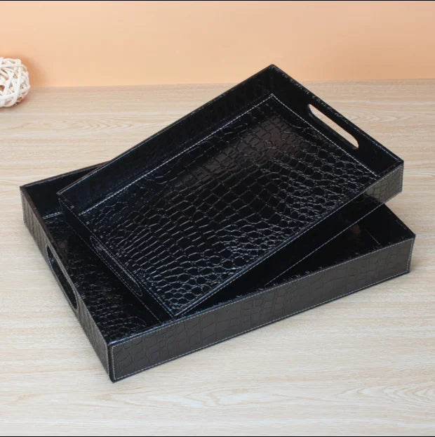 Leatherette Rectangle Tray - Set of 3 - Home Hatch
