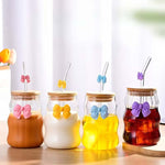 Lined Bow Transparent Drinking Glass Tumbler Pakistan – 450ml Glass Cup with Bamboo Lid & Reusable Glass Straw for Iced Coffee, Smoothies & Juices