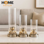 Luxury Glass Candle Holder with Metallic Base