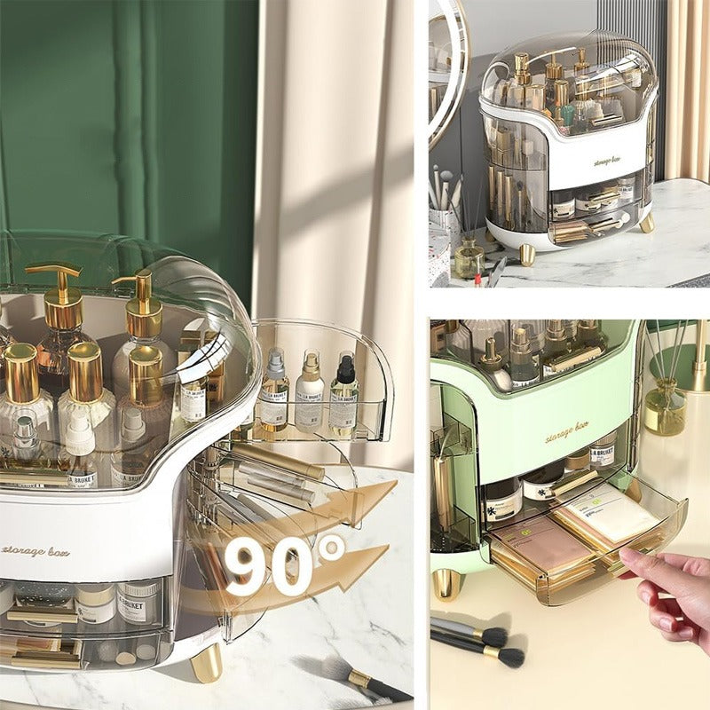 Luxury Makeup Organizer Box with Drawers & Dustproof Dome Cover – Cosmetic Storage Case