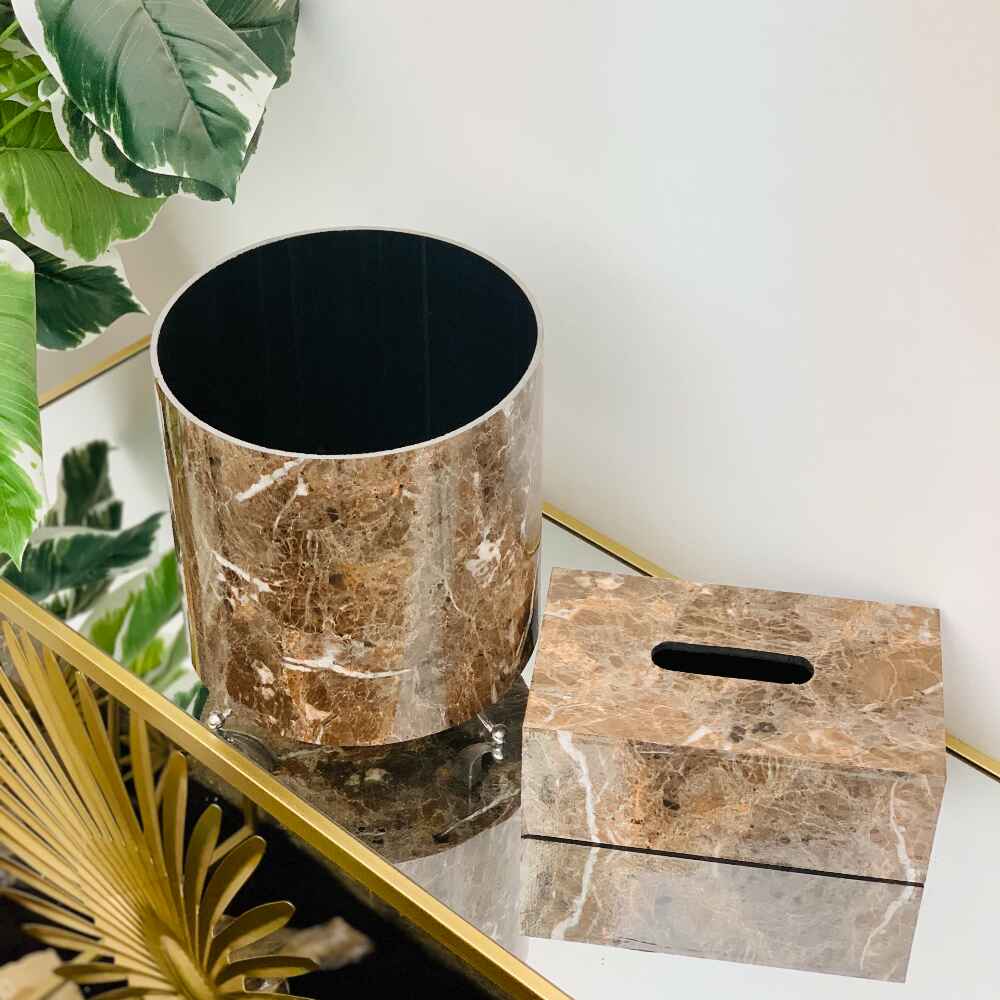 Marble Pattern Tissue Box & DustBin Set