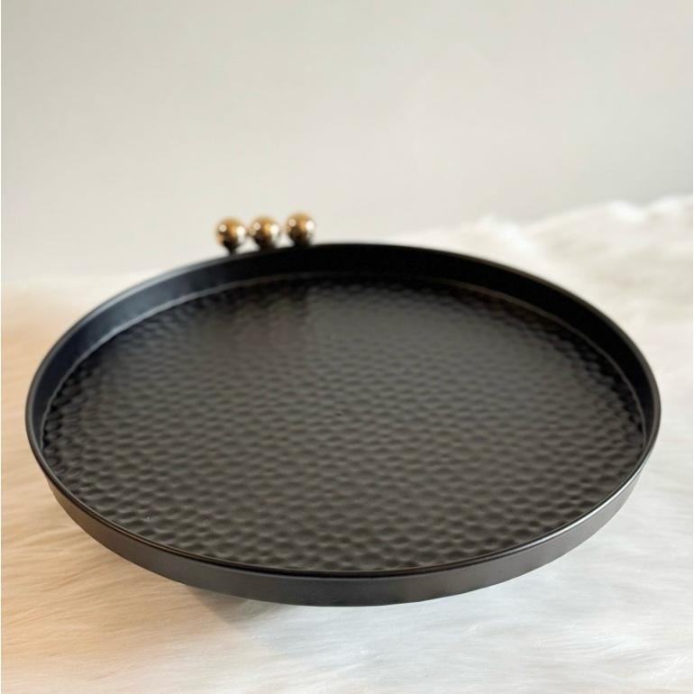 Matt Black Round Metal Plater | Dessert/Cake Dish