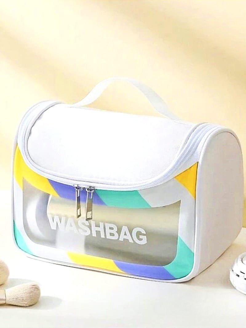 Squared Colored Transparent Makeup & Skincare Organizer Wash Bag