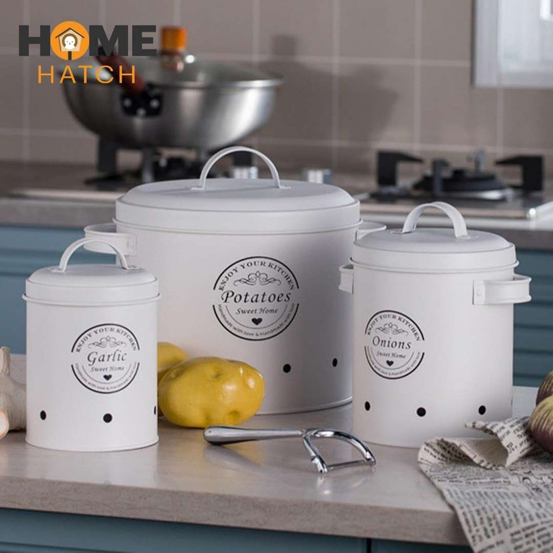 Metal Potato, Onion & Garlic Storage Containers – Set of 3