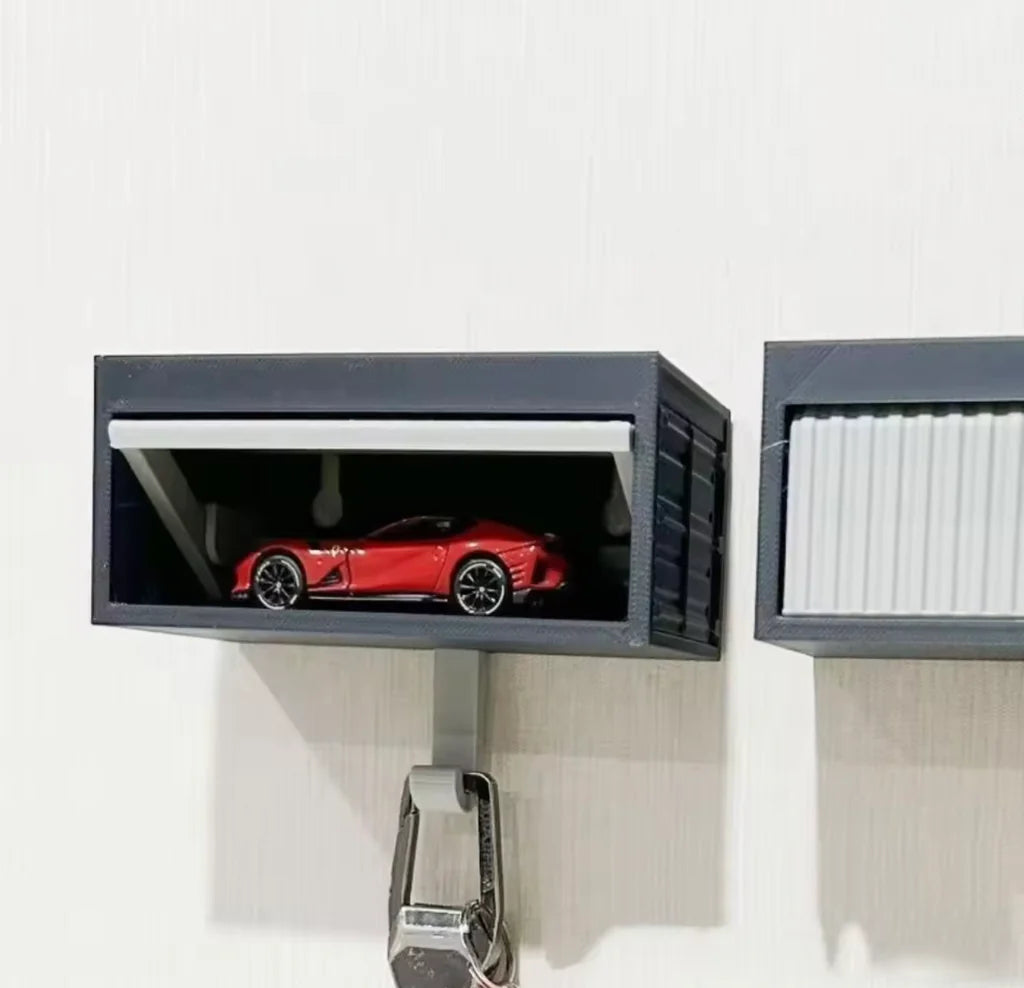 “Mini car garage key holder wall-mounted with sports car model and key hook”“Colorful wall key organizer with miniature car display box”“Car-themed key hanger for home entryway and office decoration”“Wall-mounted key hanger with mini garage design for keys and accessories”