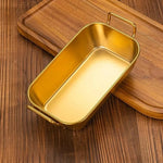 Multi-Purpose Golden Stainless Steel Rectangular Food Basket with Double Handles
