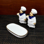 Chef Duo Ceramic Salt & Pepper Shaker Set with Tray Pakistan – Decorative Glazed Tableware for Dining & Kitchen Décor