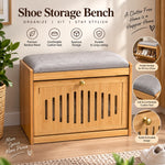 bamboo shoe storage bench, shoe bench with cushioned seat, bamboo shoe cabinet, entryway shoe organizer, wooden shoe storage bench, shoe rack with seat, grey cushion shoe bench, slatted door shoe cabinet, bamboo storage bench Pakistan, entryway bench Pakistan, shoe cabinet with seating, shoe organizer with cushion, wooden shoe bench Pakistan, shoe rack bench Pakistan, hallway shoe storage furniture, shoe storage cabinet Pakistan, modern entryway furniture, natural bamboo shoe organizer, shoe bench with cabi