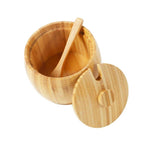 Natural bamboo sugar pot with matching lid and spoon for storing sugar, salt, spices and seasonings on kitchen counters and dining tables.bamboo sugar potbamboo sugar bowlsugar bowl with lid and spoonwooden sugar bowlbamboo sugar containerwooden spice containersugar storage containerbamboo salt containerbamboo kitchen storagebamboo sugar pot Pakistan