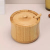 Natural Bamboo Sugar Pot with Lid & Spoon | Wooden Sugar Bowl for Sugar, Salt & Spice Storage
