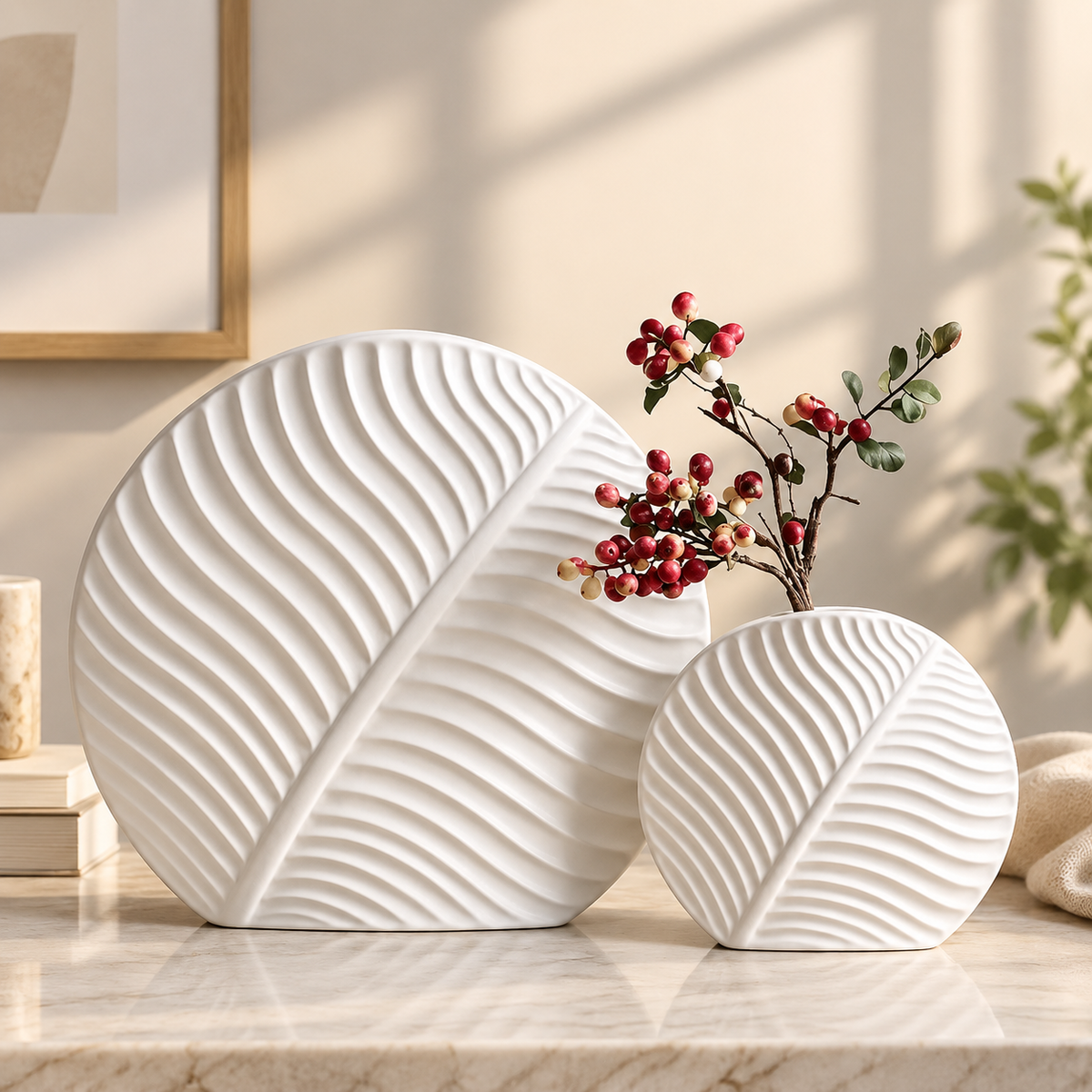 Set of 2 & 3 Nordic leaf-shaped ribbed ceramic decorative flower vases for modern living room, console table and home décor. Nordic ceramic vasesleaf shaped ceramic vaseset of 3 ceramic vasesmodern decorative vasesribbed ceramic vaseflower vase setliving room decorative vaseceramic vase for home decormodern home decor vasedecorative vases Pakistan