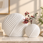 Set of 2 & 3 Nordic leaf-shaped ribbed ceramic decorative flower vases for modern living room, console table and home décor. Nordic ceramic vasesleaf shaped ceramic vaseset of 3 ceramic vasesmodern decorative vasesribbed ceramic vaseflower vase setliving room decorative vaseceramic vase for home decormodern home decor vasedecorative vases Pakistan