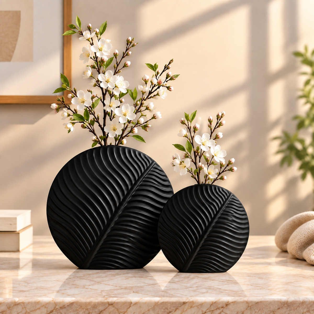 Set of 2 & 3 Nordic leaf-shaped ribbed ceramic decorative flower vases for modern living room, console table and home décor. Nordic ceramic vasesleaf shaped ceramic vaseset of 3 ceramic vasesmodern decorative vasesribbed ceramic vaseflower vase setliving room decorative vaseceramic vase for home decormodern home decor vasedecorative vases Pakistan