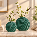 Set of 2 & 3 Nordic leaf-shaped ribbed ceramic decorative flower vases for modern living room, console table and home décor. Nordic ceramic vasesleaf shaped ceramic vaseset of 3 ceramic vasesmodern decorative vasesribbed ceramic vaseflower vase setliving room decorative vaseceramic vase for home decormodern home decor vasedecorative vases Pakistan