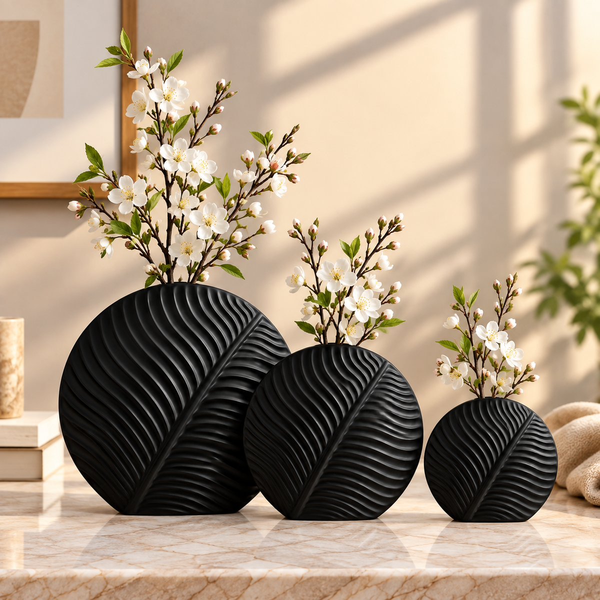Set of 2 & 3 Nordic leaf-shaped ribbed ceramic decorative flower vases for modern living room, console table and home décor. Nordic ceramic vasesleaf shaped ceramic vaseset of 3 ceramic vasesmodern decorative vasesribbed ceramic vaseflower vase setliving room decorative vaseceramic vase for home decormodern home decor vasedecorative vases Pakistan