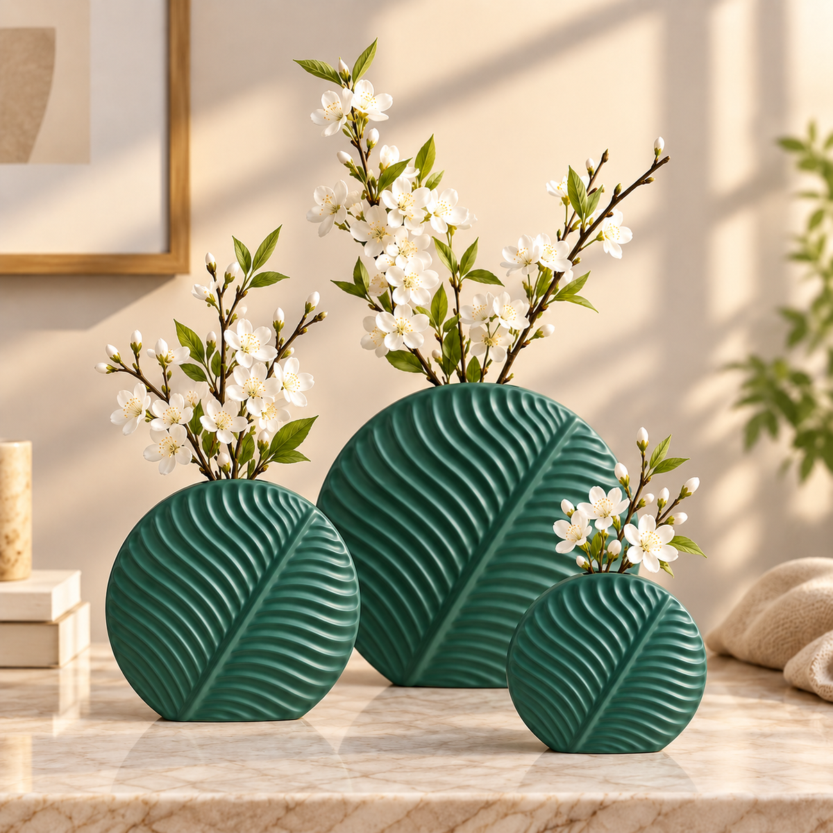 Set of 2 & 3 Nordic leaf-shaped ribbed ceramic decorative flower vases for modern living room, console table and home décor. Nordic ceramic vasesleaf shaped ceramic vaseset of 3 ceramic vasesmodern decorative vasesribbed ceramic vaseflower vase setliving room decorative vaseceramic vase for home decormodern home decor vasedecorative vases Pakistan