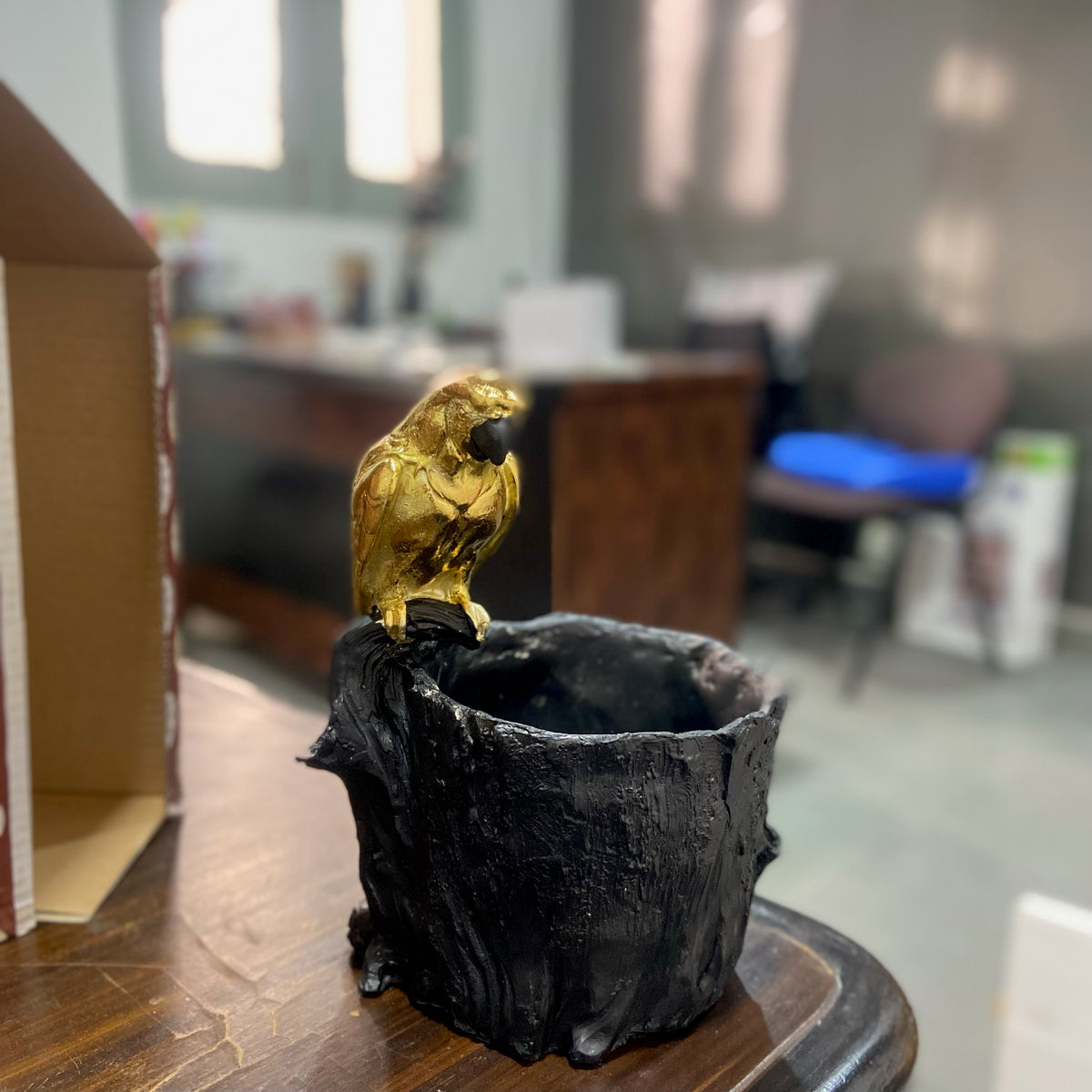 Golden Parrot Brush/Pen Holder | Figurine | Home Décor