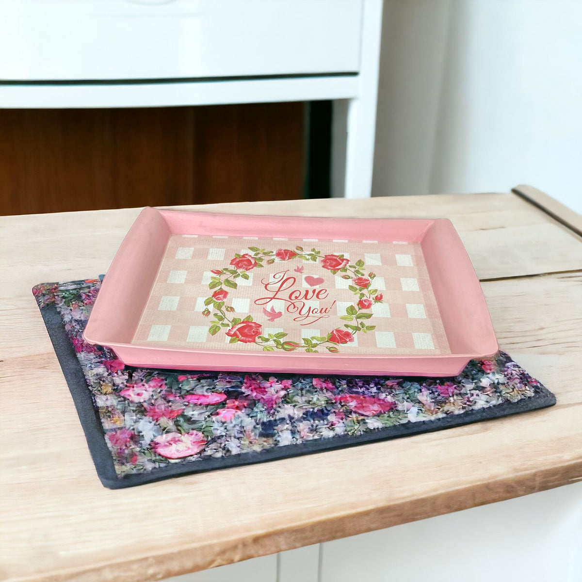 Plastic Printed Serving Tray Pink | Décor Tray - Home Hatch