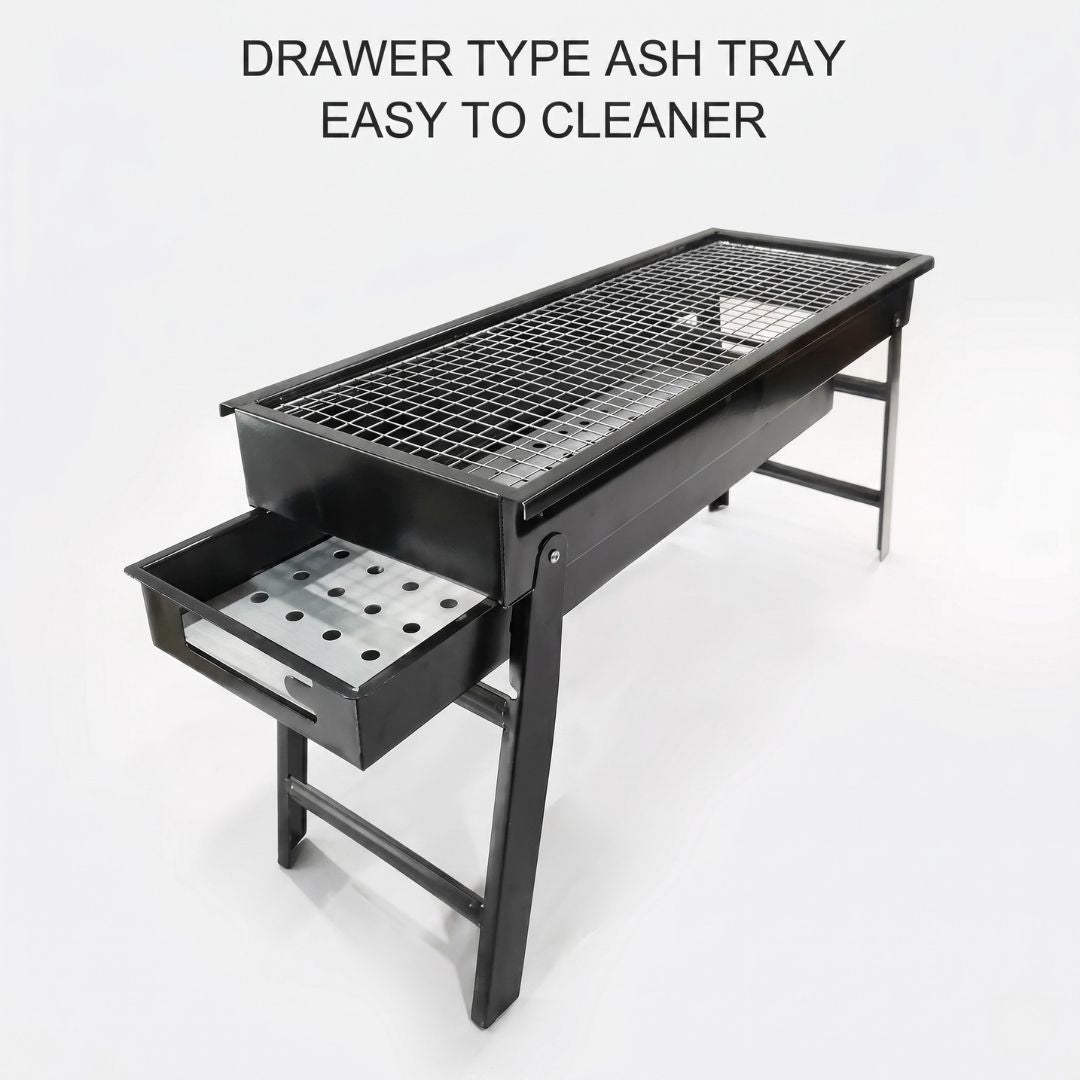 Portable & Fold-able BBQ Grill with Slide in Coal Tray
