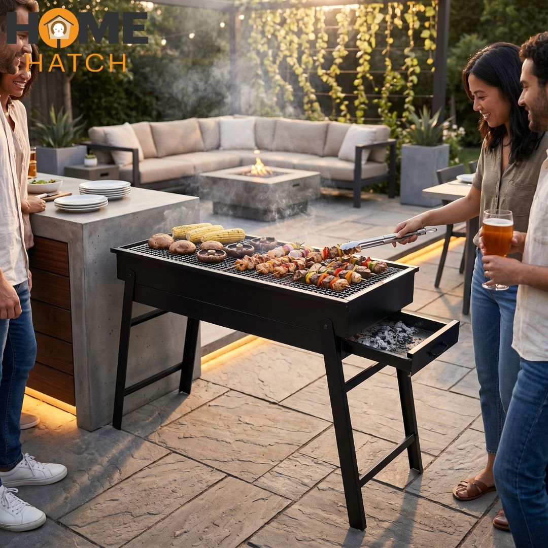 Portable & Fold-able BBQ Grill with Slide in Coal Tray
