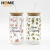 Premium Floral “Good Morning” Glass Tumbler with Bamboo Lid & Straw | Aesthetic Drinkware |