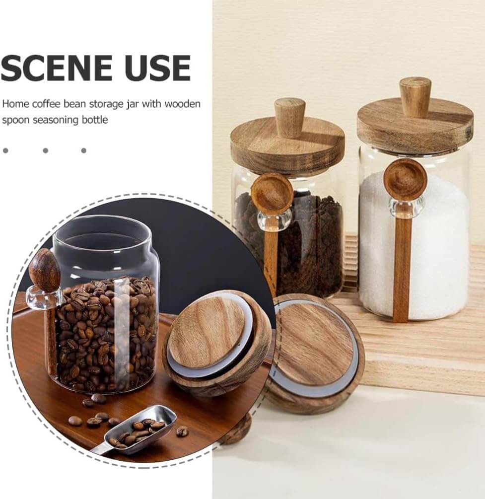 Premium Glass Storage Jar with Acacia Wood Lid and Wooden Spoon – Airtight Kitchen Container – Home Hatch Pakistan