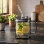 Premium Glass Tumbler with Lid, Glass Straw & Handle – 490ml | Reusable Iced Coffee & Beverage Cup