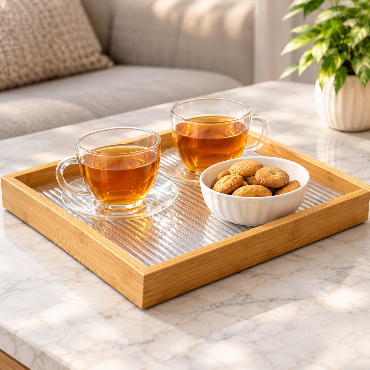 Premium textured acrylic serving tray for elegant food, beverage and home décor presentation