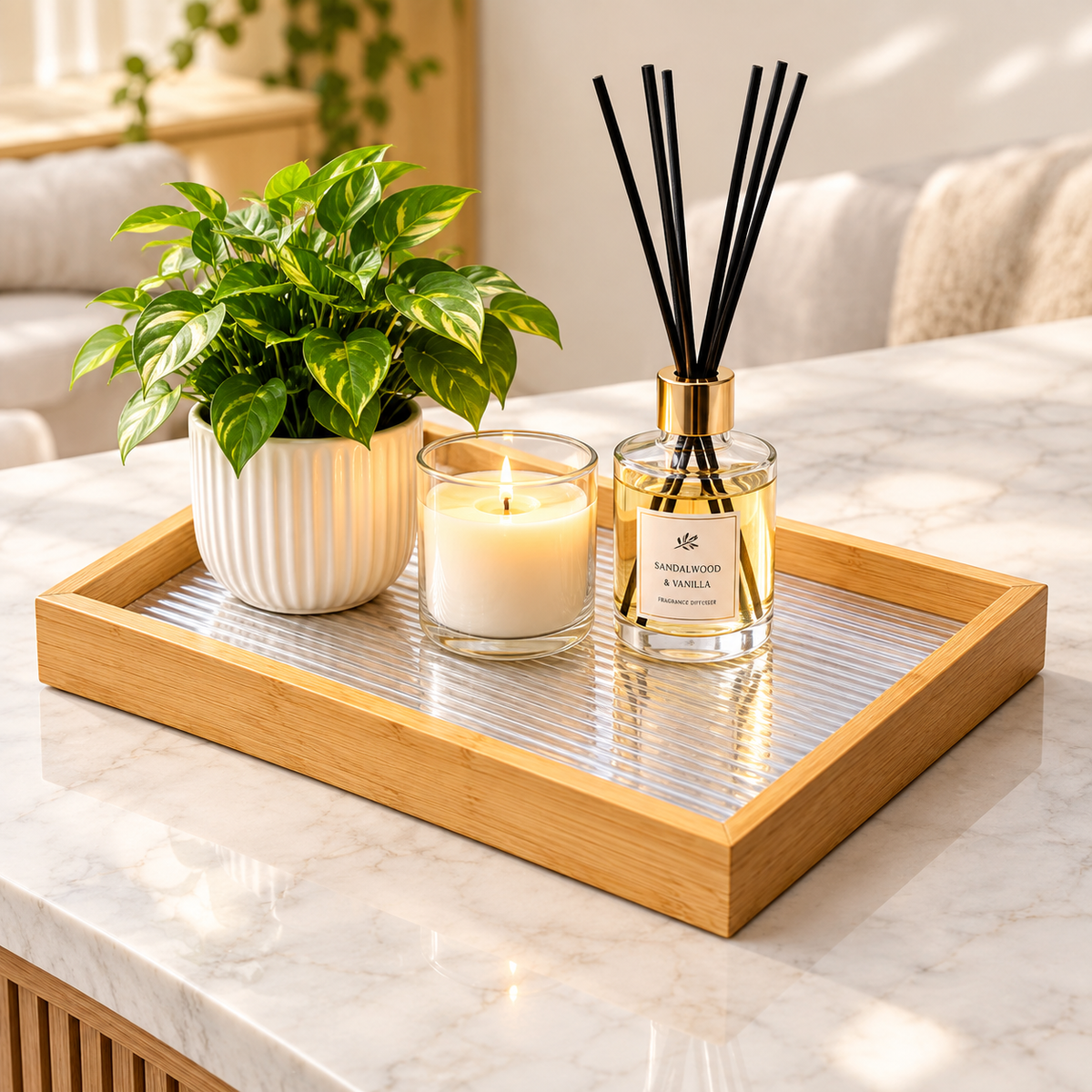Premium Textured Acrylic Serving Tray | Elegant Decorative & Serving Tray