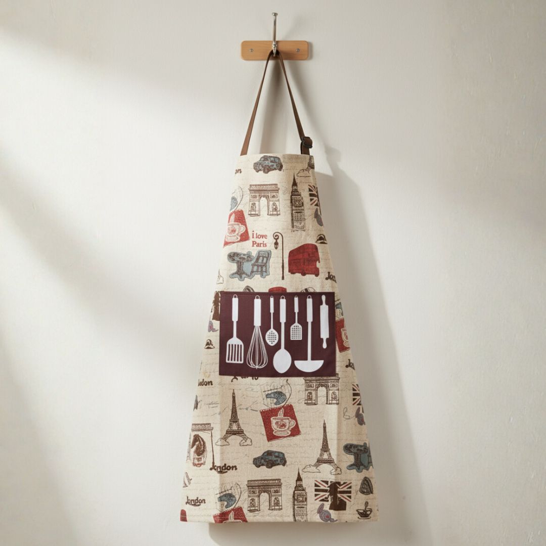 Printed Cotton Kitchen Apron with Pocket