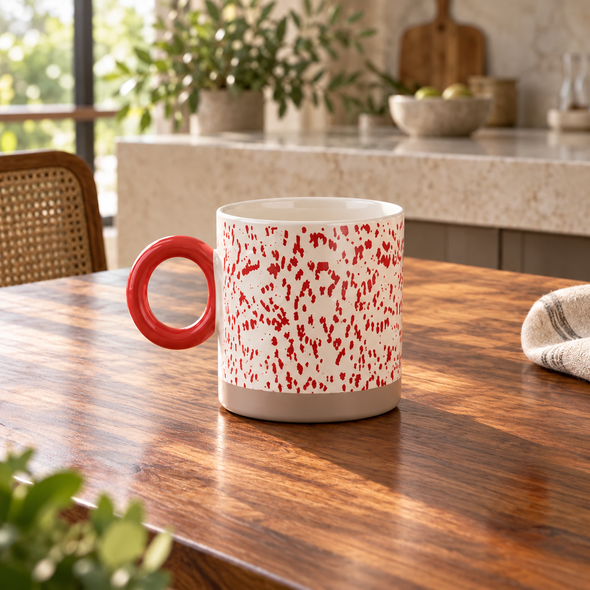 Red & White Printed Ceramic Coffee Mug – Stylish Tea & Coffee Cup