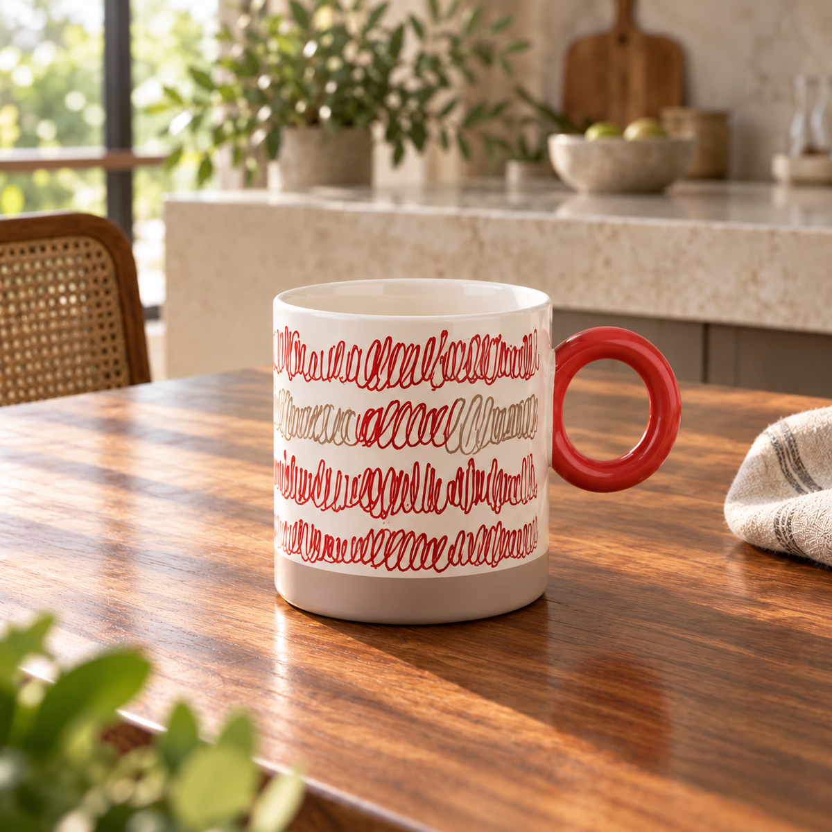 Red & White Printed Ceramic Coffee Mug – Stylish Tea & Coffee Cup