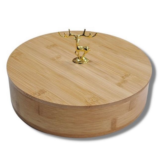 Reindeer Dry Fruit Bamboo Serving Dish With Lid - Home Hatch