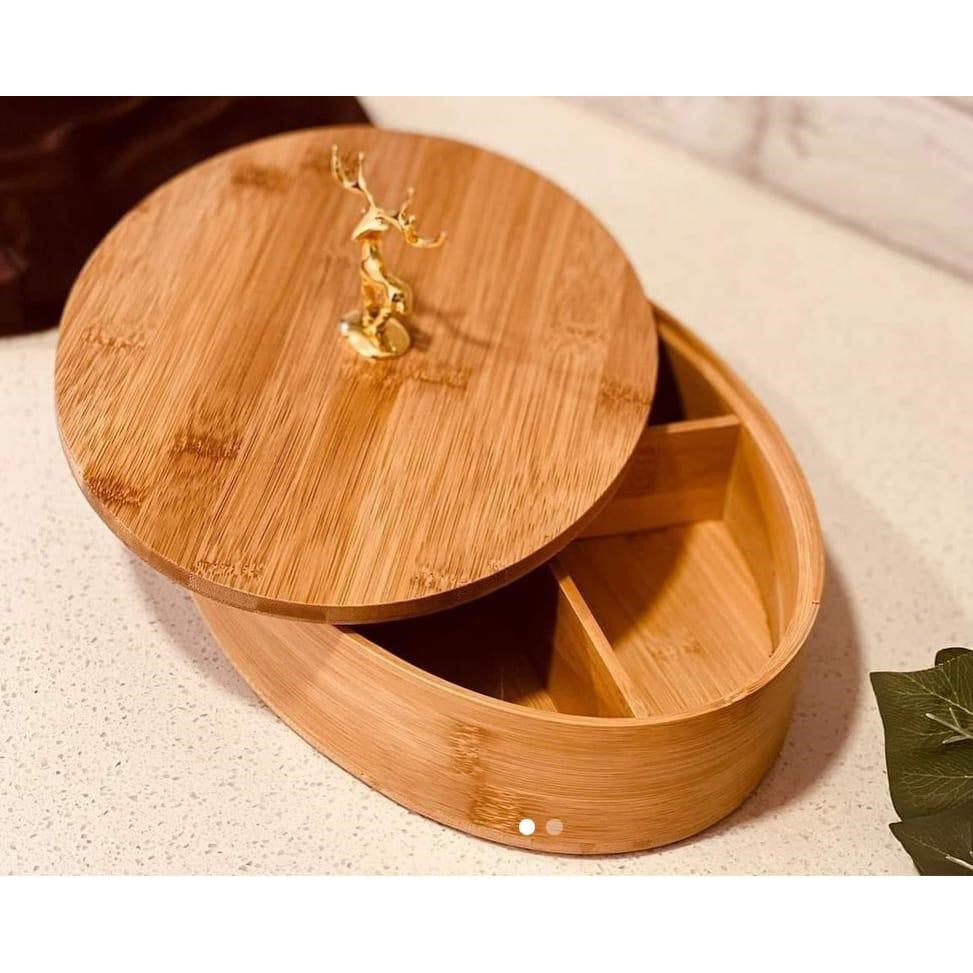 Reindeer Dry Fruit Bamboo Serving Dish With Lid - Home Hatch