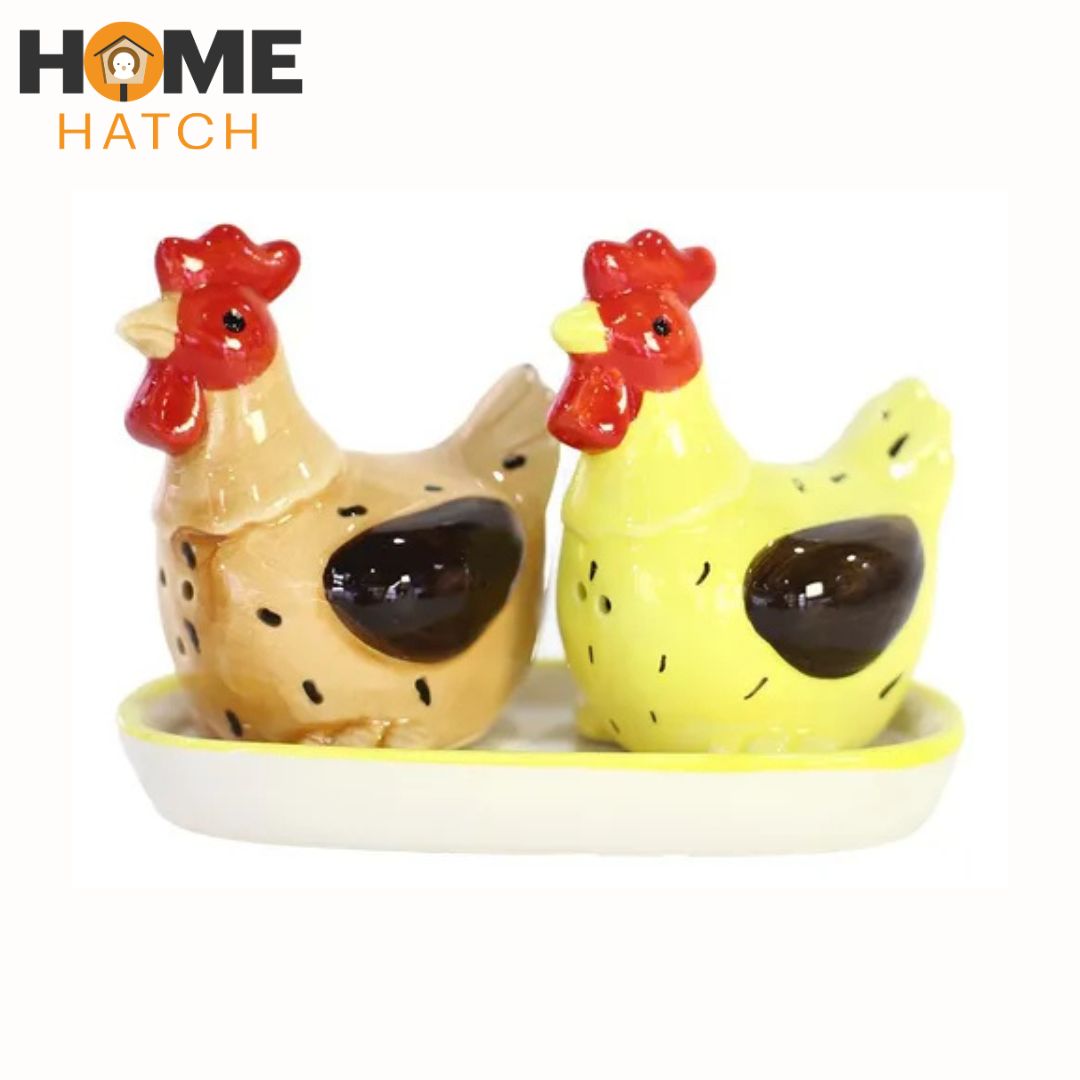Rooster Design Ceramic Salt & Pepper Shaker Set with Tray