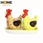 Rooster Design Ceramic Salt & Pepper Shaker Set with Tray