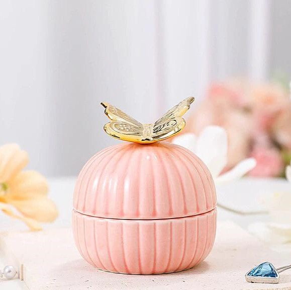 Round Gold Animal Lid Pink Ceramic Candy Jar | Storage Jar | Center Piece