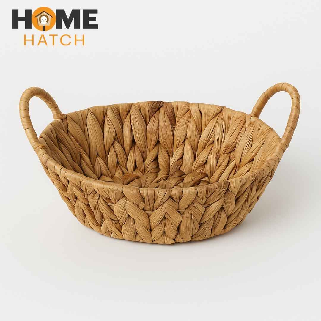 Round handwoven natural fiber basket for home décor and storage – Home Hatch Pakistan