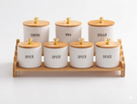 Royal kitchen storage jar set 7 pcs ceramic canisters with wooden stand – Home Hatch Pakistan
