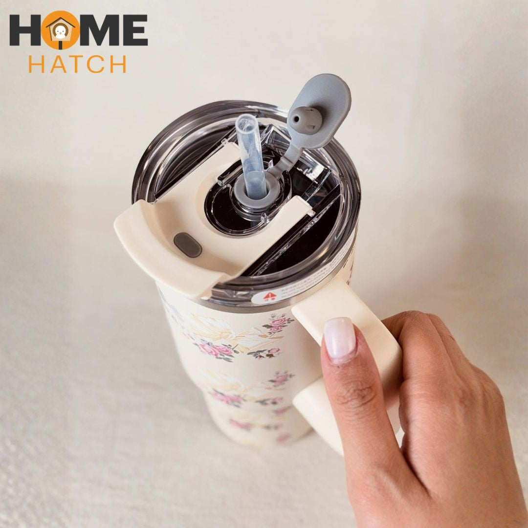 SITARAYURI tumbler 900 ml with lid, straw and handle – Home Hatch Pakistan