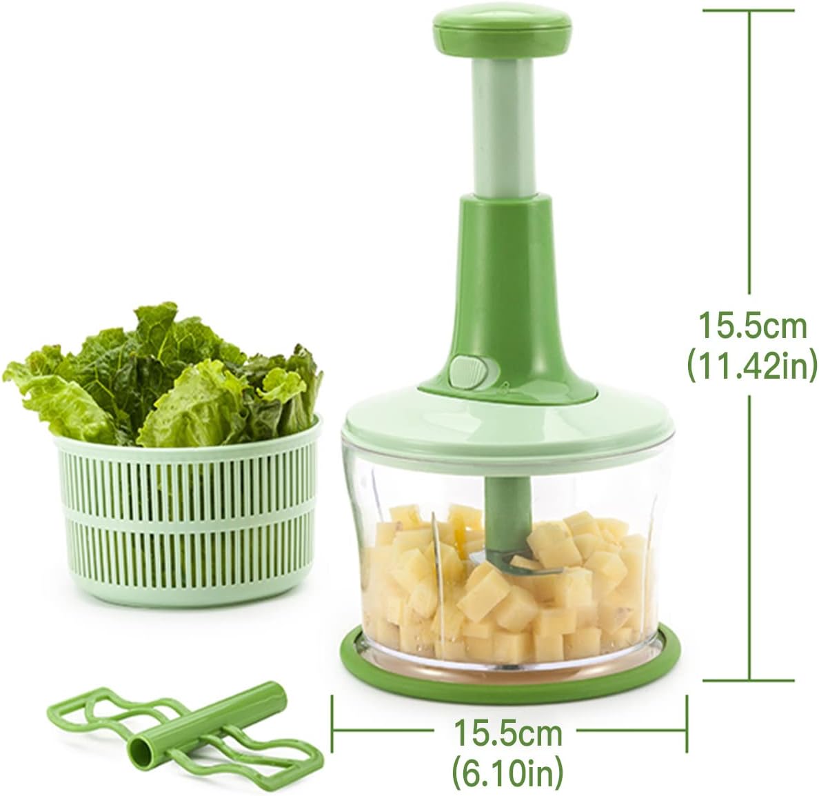 Salad Spinner & Chopper – Manual Vegetable Dryer, Fruit Basket & Salad Drainer with Bowl Strainer for Kitchen